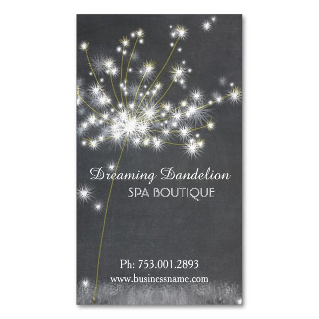 Glitzy Chalkboard Dandelion Magnetiska Visitkort (Framsida vertikal)