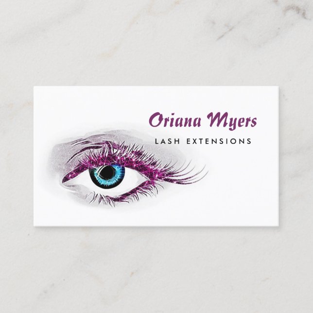 Glitzy Cosmetology Lila Lash Eylash Extensions Visitkort (Framsida)
