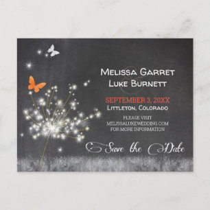 Glitzy Dandelion Chalkboard Bröllop spara datum Vykort