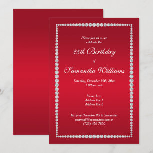 Glitzy Diamond Ram & Ruby Red Birthday Inbjudningar