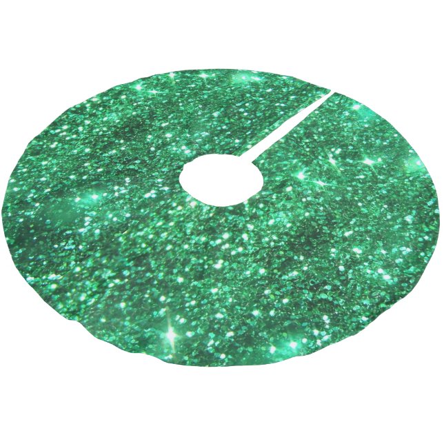 Glitzy Emerald Grönt Glitter Julgransmatta Borstad Polyester (Vinklad)