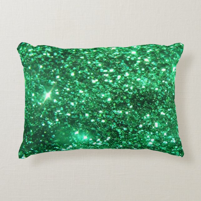 Glitzy Emerald Grönt Glitter Prydnadskudde (Framsidan)