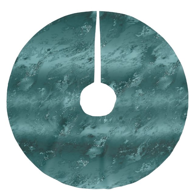 Glitzy Emerald Grönt Marble jul Julgransmatta Borstad Polyester (Framsidan)