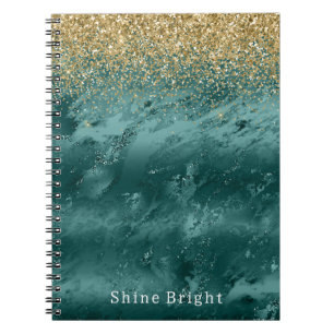 Glitzy Emerald Grönt Ombre Marble Guld Glitter Anteckningsbok