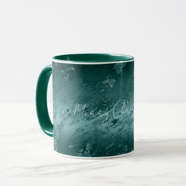 Glitzy Emerald Grönt Ombre Marble Mugg (Framsida vänster)