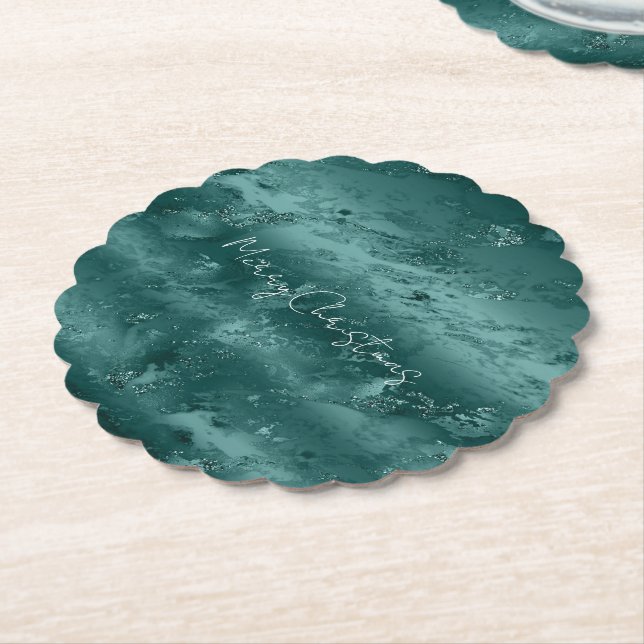 Glitzy Emerald Grönt Ombre Marble Underlägg Papper (Vinklad)