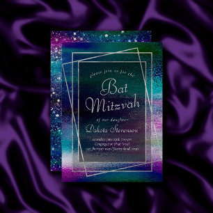 Glitzy Foil   Bat mitzvah Mörk för holograf Inbjudningar