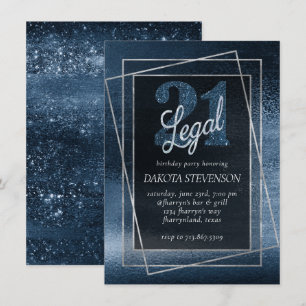 Glitzy Foil Blå flottan Faux Glitter 21 och Lega Inbjudningar