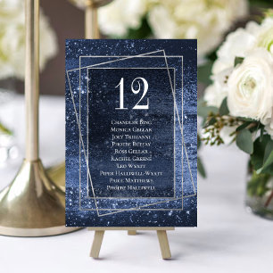 Glitzy Foil Blåfenad faux Glitter Guest Namn Bordsnummer