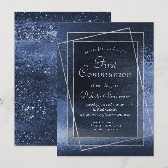 Glitzy Foil | Första kommissionen för flottan Blue Inbjudningar (Fram/baksida)