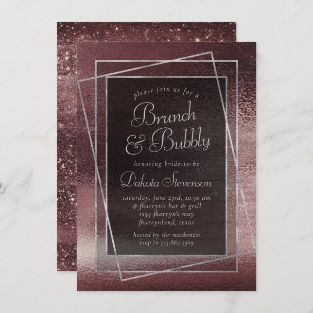 Glitzy Foil |  Glam Bubly Brunch Ro Guld Inbjudningar (Fram/baksida)