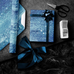 Glitzy Foil Glasblått faux-ökare Presentpapper