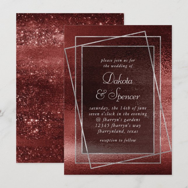 Glitzy Foil | Henna Crimson Red Faux Glitter Shine Inbjudningar (Fram/baksida)