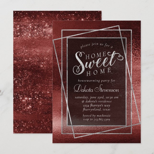 Glitzy Foil | Henna Crimson Red Glam Houseuppvärmn Inbjudningar (Fram/baksida)