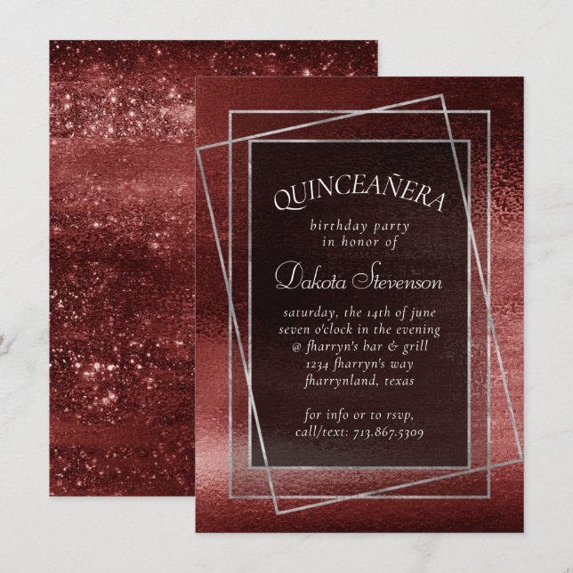 Glitzy Foil | Henna Crimson Red Glitter Birthday Inbjudningar (Fram/baksida)