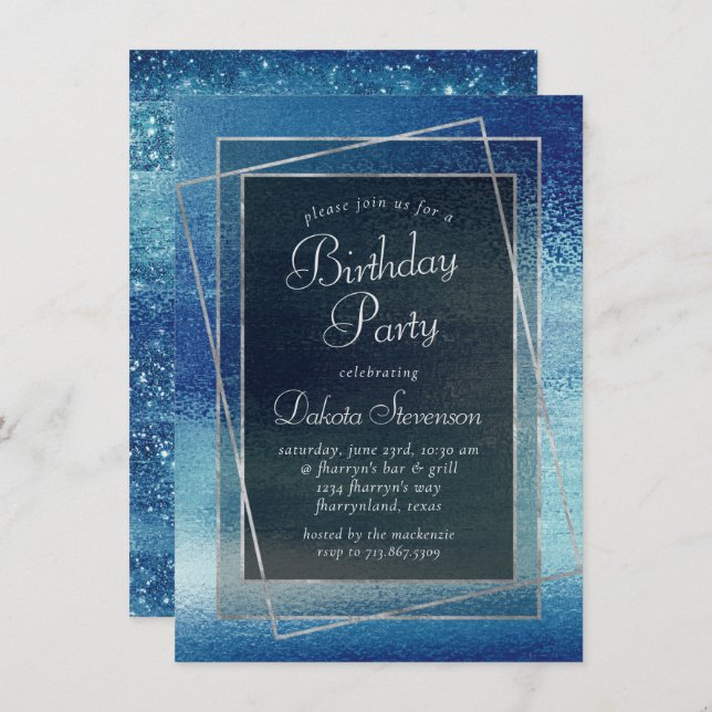 Glitzy Foil | Ice Blue Faux Iridescent Shine Party Inbjudningar (Fram/baksida)
