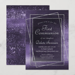 Glitzy Foil Indigo Midnight Lila 1:a kommissione Inbjudningar