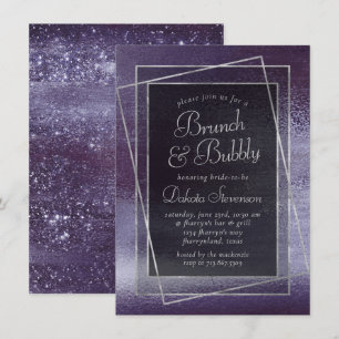 Glitzy Foil Indigo Midnight Lila Bubly Brunch Inbjudningar
