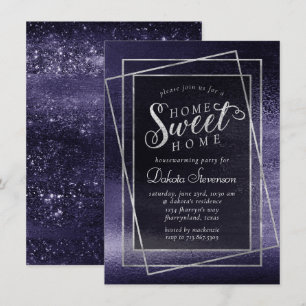 Glitzy Foil   Indigo Midnight Lila Faux Shimmer Inbjudningar