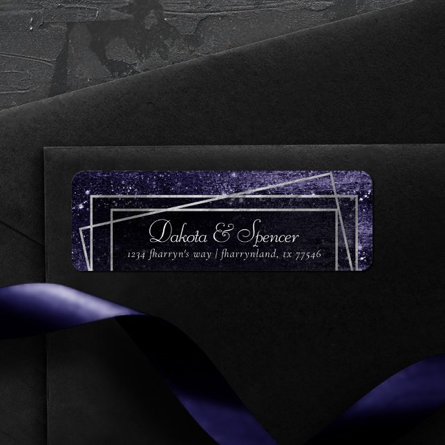Glitzy Foil | Indigo Midnight Mörk Lila Adress Returadress Etikett (Skapare uppladdad)