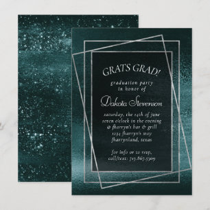 Glitzy Foil   Midnight Teal Mörk Glam Studenten Inbjudningar