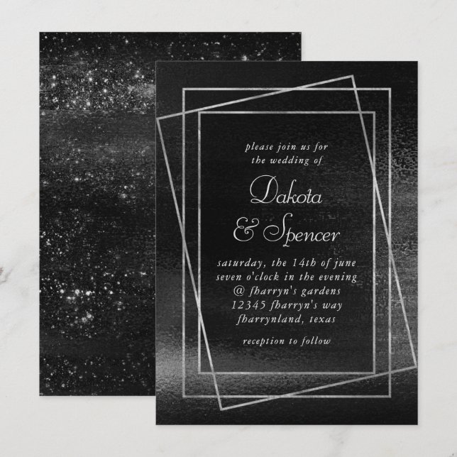 Glitzy Foil | Platinum Silver Faux Chrome Shimmer Inbjudningar (Fram/baksida)