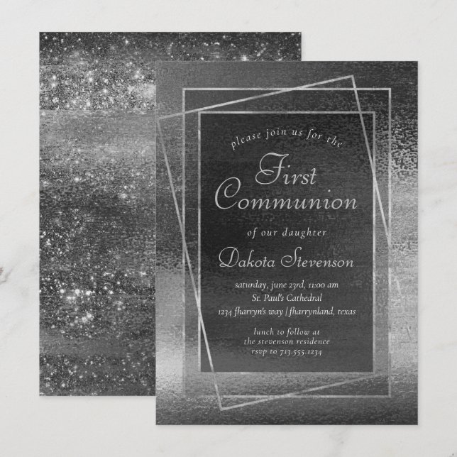 Glitzy Foil | Platinum Silver Shine 1:a kommission Inbjudningar (Fram/baksida)