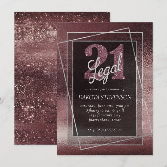 Glitzy Foil | Ro Guld  Glam 21 och Legal Inbjudningar (Fram/baksida)