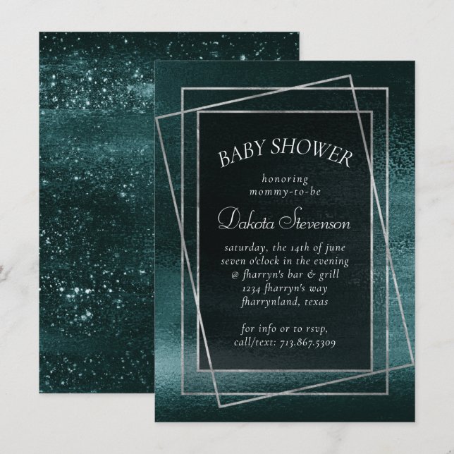 Glitzy Foil | Seafoam Grönt Faux Iridescent Shower Inbjudningar (Fram/baksida)