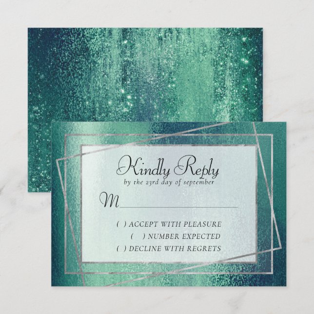 Glitzy Foil | Seafoam Grönt Faux Metallic Gnistra OSA Kort (Fram/baksida)