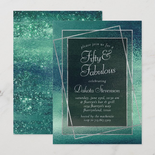 Glitzy Foil | Seafoam Iridescent Grönt Fabulous 50 Inbjudningar (Fram/baksida)
