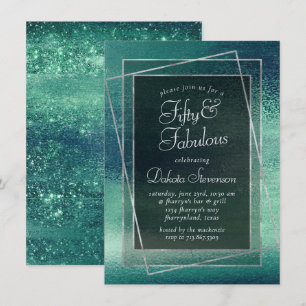 Glitzy Foil Seafoam Iridescent Grönt Fabulous 50 Inbjudningar