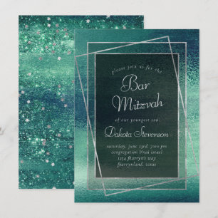 Glitzy Foil Seafoam Iridescent Grönt Pub Mitzvah Inbjudningar