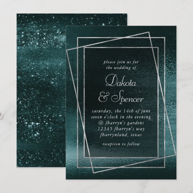 Glitzy Foil | Shamrock Grönt Faux Metallic Bröllop Inbjudningar (Fram/baksida)