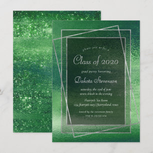 Glitzy Foil Shamrock Grönt Gnistra Studenten Inbjudningar