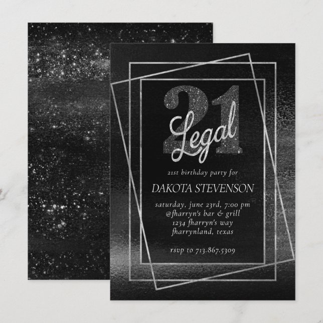 Glitzy Foil | Silver Platinum Shimmer 21 och Legal Inbjudningar (Fram/baksida)