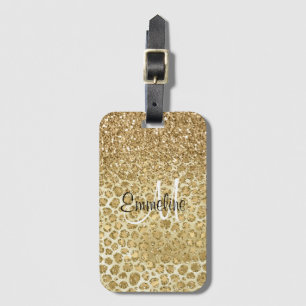 Glitzy Glam Guld Glitter Leopard Skriv ut Monogram Bagagebricka