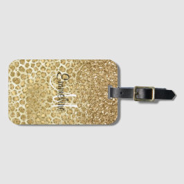Glitzy Glam Guld Glitter Leopard Skriv ut Monogram Bagagebricka
