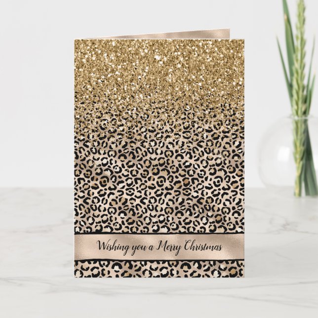 Glitzy Glam Guld Leopard Skriv ut Glitter Helgkort (Framsida)
