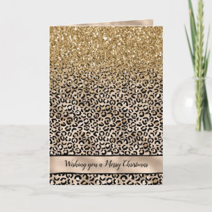 Glitzy Glam Guld Leopard Skriv ut Glitter Helgkort