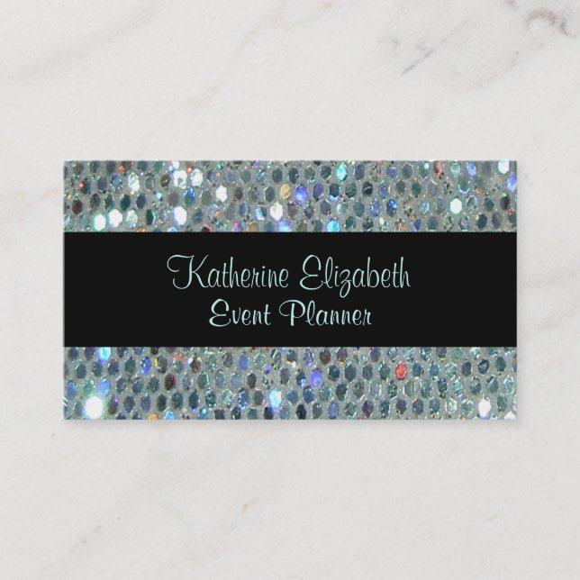 Glitzy Glamous Sparkly Glittery Silver Bling Visitkort (Framsida)