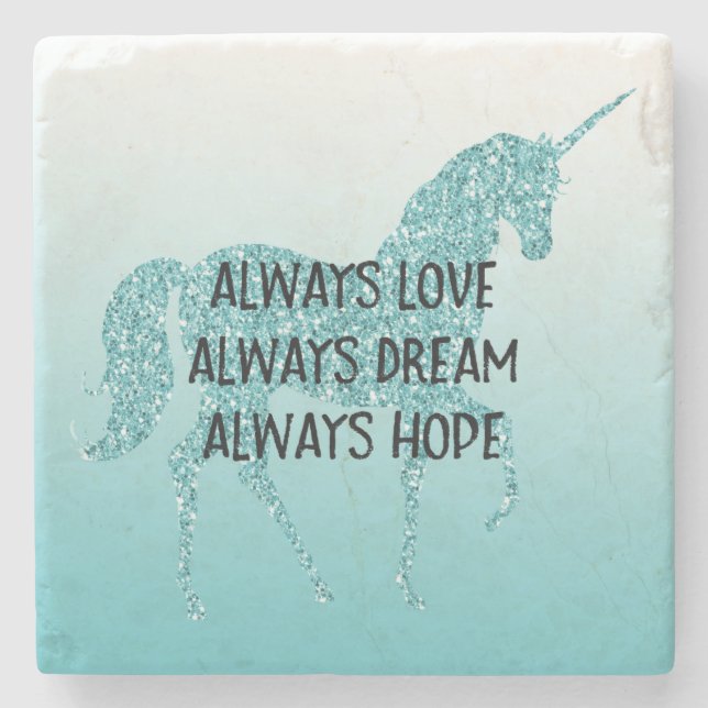 Glitzy Glitter Aqua Inspirational Unicorn Stenunderlägg (Framsidan)