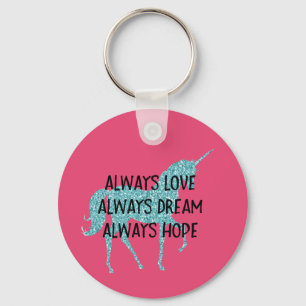 Glitzy Glitter Aqua Unicorn - inspirationcitat Nyckelring