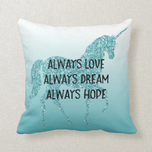 Glitzy Glitter Aqua Unicorn Kudde