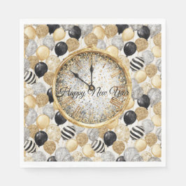 Glitzy Gold Silver Black New Year's Balloons Pappersservett