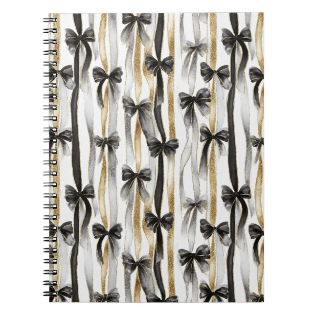 Glitzy Gold Silver Black Ribbons Bows  Anteckningsbok (Framsidan)