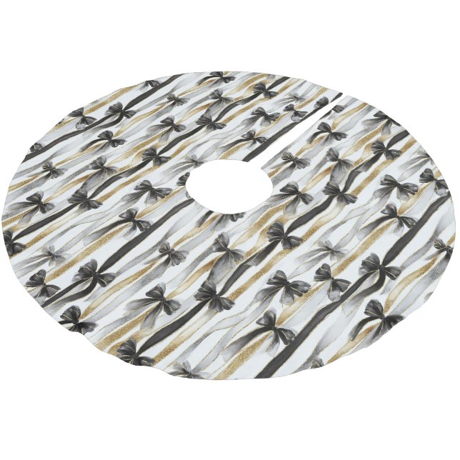 Glitzy Gold Silver Black Ribbons Bows Christmas Julgransmatta Borstad Polyester (Vinklad)