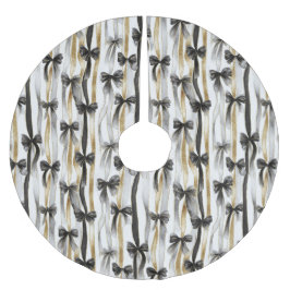 Glitzy Gold Silver Black Ribbons Bows Christmas Julgransmatta Borstad Polyester