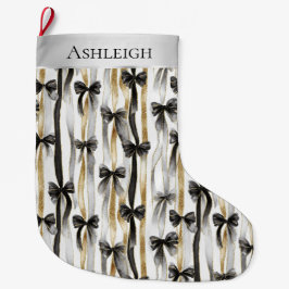 Glitzy Gold Silver Black Ribbons Bows Christmas Stor Julstrumpa