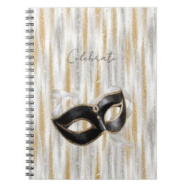 Glitzy Gold Silver Celebrate Mask Anteckningsbok